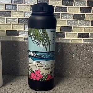 Tropical Oasis Black Water Bottle New